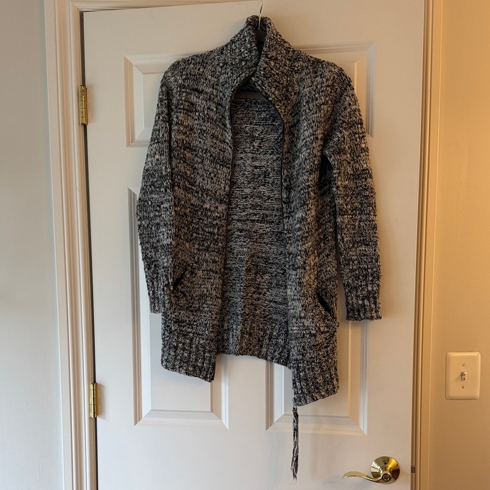 Open-Front Marled Knit Women's Sweater Cardigan - Black/White